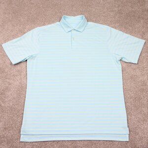 FG Tech Polo Shirt Men Large Blue/Yellow Polyester Stretch Short Sleeve Pullover